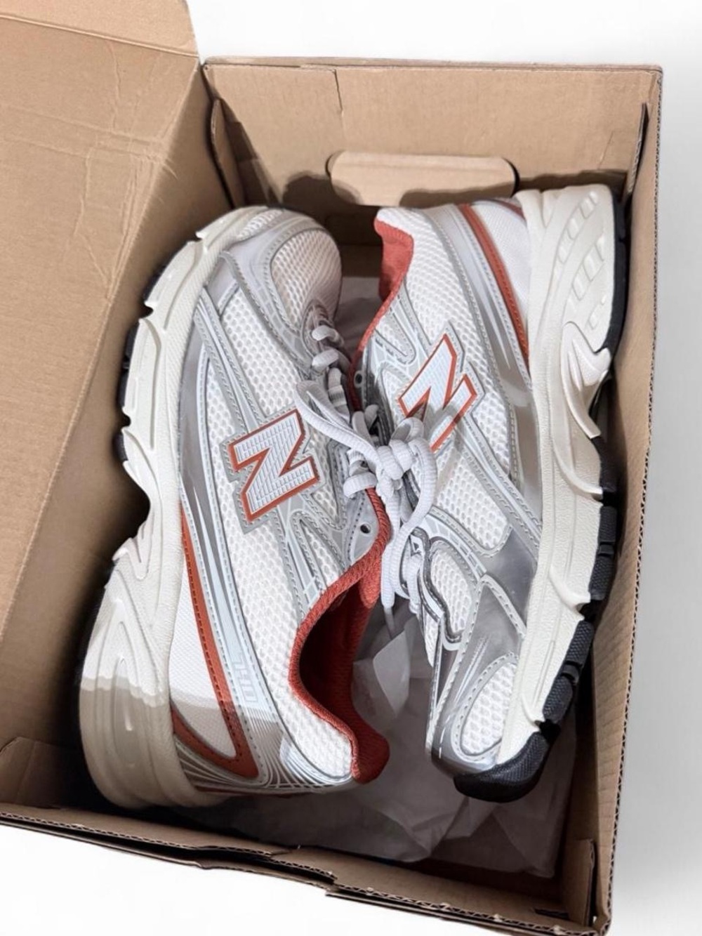 New Balance Kids White & Rust Accent Sneakers